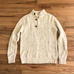 Cream/charcoal Cable Knit Button Neck Sweater